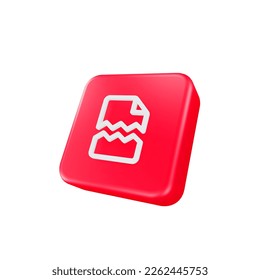 3D Render file broken error damaged risk Icon For Web Mobile App Social Media Promotion