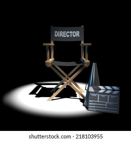 3d Render Of A Film Directors Chair In A Spotlight