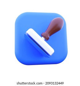 3d render Finance concept Metall, Wooden stamp adn blue button on white background. 3d rendering icon.