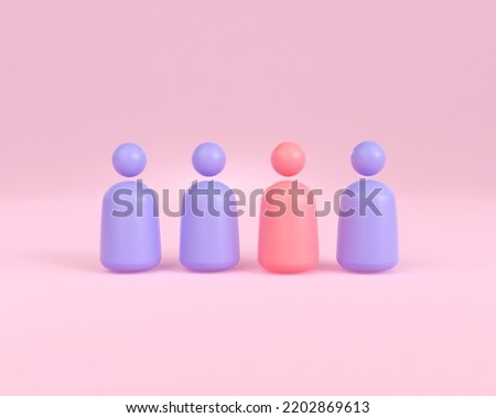 3d render finding employee and workers on the job. leadership red people successful team symbol. partnership person concept. Human Resources and Recruitment. 3d rendering illustration minimal style.