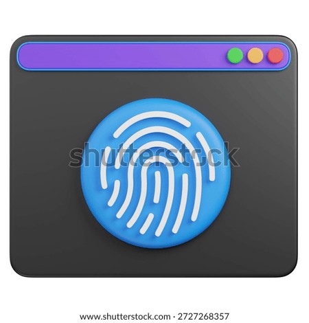 3d render Fingerprint Authentication Browser Window icon 
