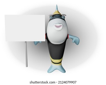 3D render of Fish and Blank sign