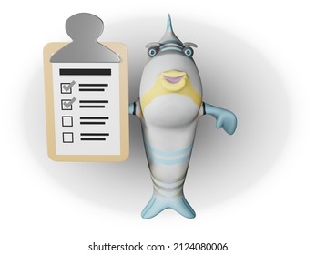 3D render of Fish and Check list