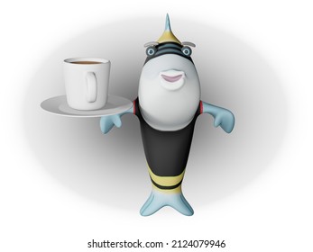 3D render of Fish and Coffee