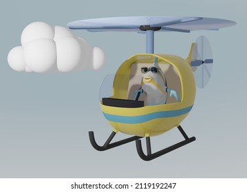 3D render of Fish and Helicopter and cloud