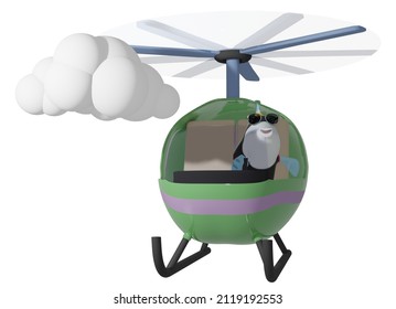 3D render of Fish and Helicopter and Cloud
