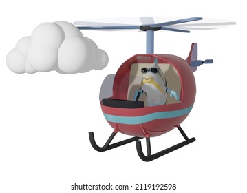 3D render of Fish and Helicopter and Cloud