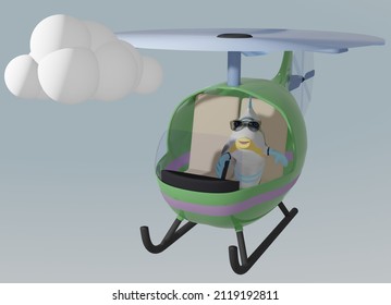 3D render of Fish and Helicopter and cloud