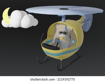 3D render of Fish and Helicopter and night