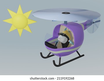 3D render of Fish and Helicopter and sunny sky
