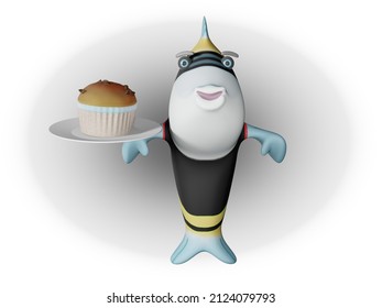 3D render of Fish and Muffin