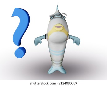 3D render of Fish and Question mark