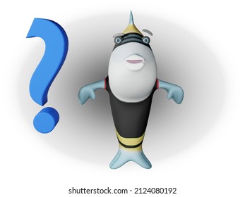 3D render of Fish and Question mark