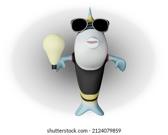 3D render of Fish and Sunglasses and Idea
