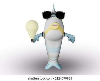 3D render of Fish and Sunglasses and Idea