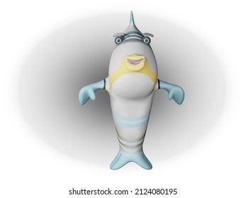 3D render of Fish and White background