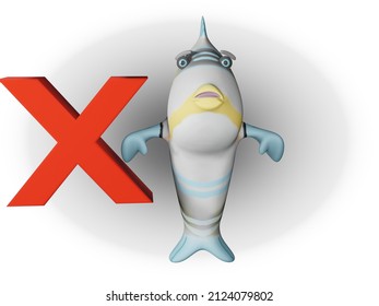 3D render of Fish and X