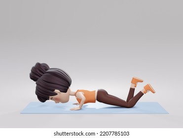 3d render. Fitness and Workout. A woman is doing sports exercises. Push-ups. Workout for arms and pectoral muscles. Fitness for weight loss. - Powered by Shutterstock