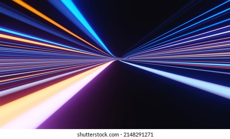 3d render of flash neon and light glowing on dark scene. Speed light tunnel through the city or urban. Technology internet of future network. Sci fiction of hyperspace interstellar travel. - Powered by Shutterstock