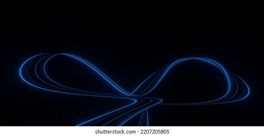 3d render of flash neon and light glowing on dark scene. Speed light moving lines.