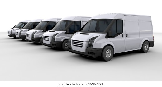 3D Render Of A Fleet Of Delivery Vans