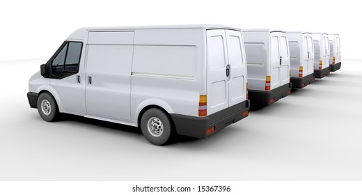 3D render of a fleet of delivery vans