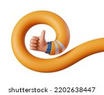 3d render, flexible spiral cartoon human hand shows thumb up. Like gesture clip art isolated on white background