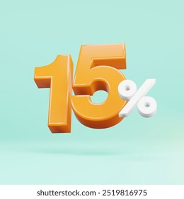 3D Render of Floating Orange 15 Percent Number
