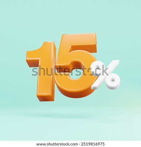 3D Render of Floating Orange 15 Percent Number