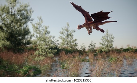 3d render of the flying red dragon