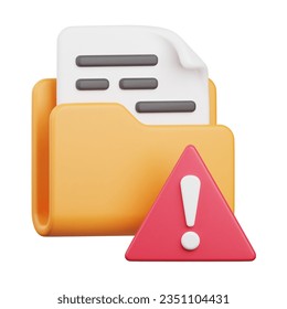 3D Render Folder Alert Icon, illustration isolated on white background, suitable for website, mobile app, print, presentation, infographic, and other projects.