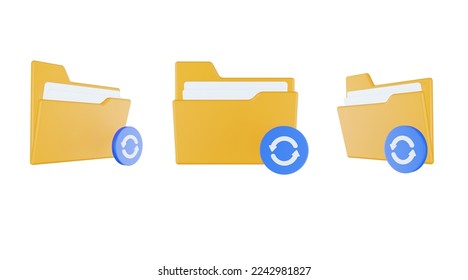3d render folder backup file icon with orange file folder and blue backup file