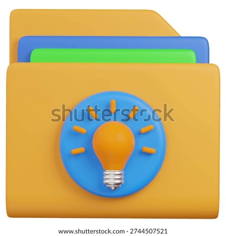 3D render  Folder with  bulb Icon for ideas and creativity 