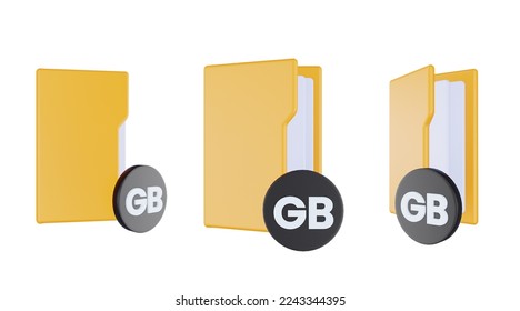 3d render folder gigabyte icon with orange file folder and black gigabyte