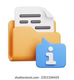 3D Render Folder Information Icon, illustration isolated on white background, suitable for website, mobile app, print, presentation, infographic, and other projects.
