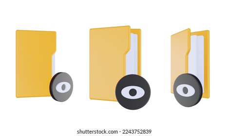 3d render folder seen icon with orange file folder and black seen