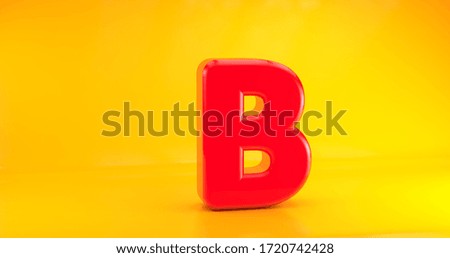 3D Render Font. Red on yellow background. Letter B