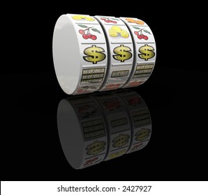 3D Render Of Fruit Machine Reels Showing Jackpot Win