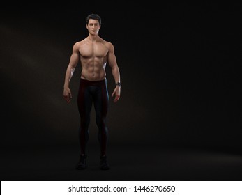 3D Render : A Full Body Portrait Of Mesomorph Man Pose Standing In The Studio