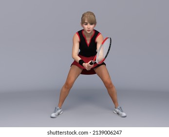 3D Render : Full body portrait of female tennis player is performing and acting in training session - Powered by Shutterstock