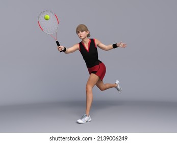 3D Render : Full body portrait of female tennis player is performing and acting in training session - Powered by Shutterstock