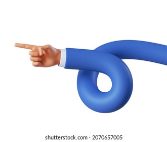 3d Render, Funny Cartoon Character Spiral Hand Shows Direction With Pointing Finger. Business Clip Art Isolated On White Background