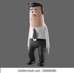 3D Render Funny Cartoon Illustrated Picture Of Business Man In Suit, Isolated, No Background