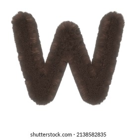 3D Render Of Furry Brown Animal Font Letter W