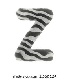 3D Render of Furry Zebra Themed Font Letter Z