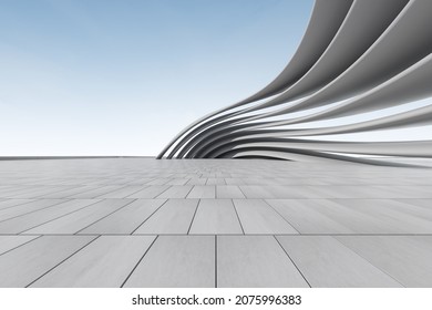 3d Render Of Futuristic Architecture Background With Empty Concrete Floor, Car Presentation.