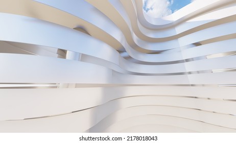 3d Render Futuristic Architecture Background Metallic Stripes Of Building Facade