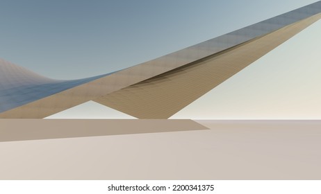 3d Render Futuristic Architecture Background Curved Facade Of Building