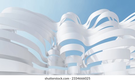 3d render futuristic architecture background white stripes of building facade