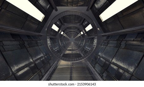 3d render. Futuristic corridor interior design